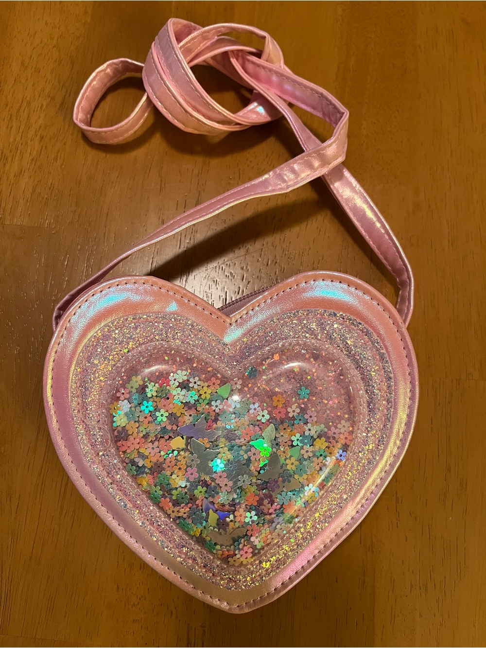 Place Pink Iridescent Heart Crossbody Bag